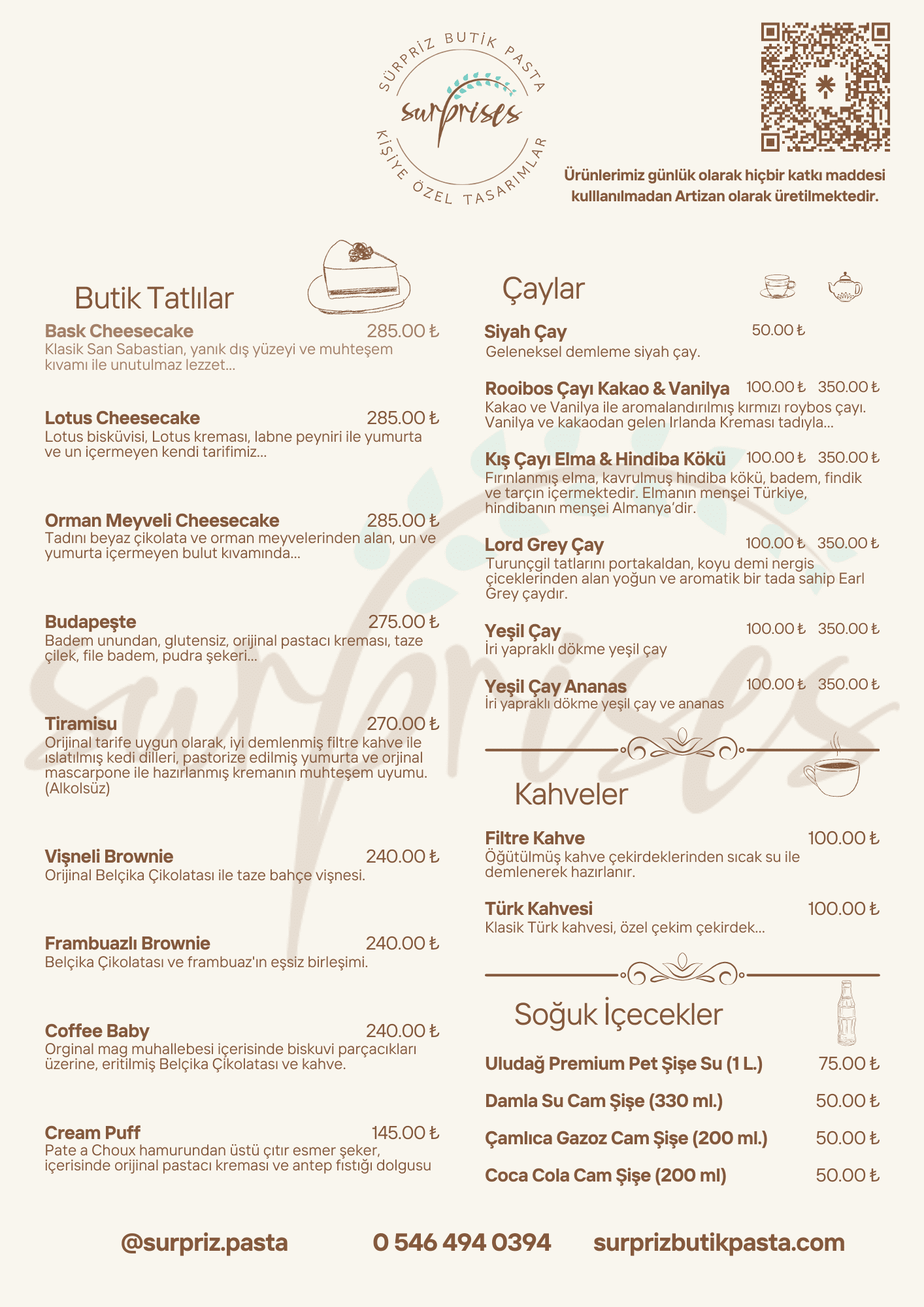 Süpriz Butik Pasta - Tatlı Menüsü